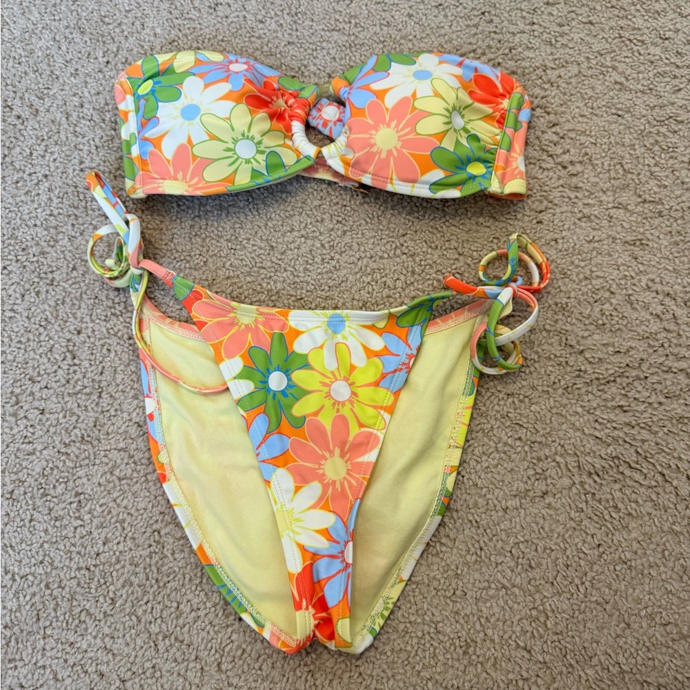 Target Floral Bandeau Bikini Set in Orange, Yellow, Green, Blue